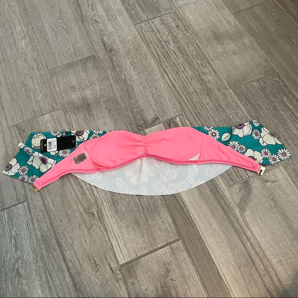Wildfox Teal and Floral Bandeau Bikini Top - Picture 4 of 7